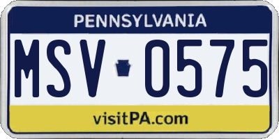 PA license plate MSV0575