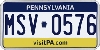 PA license plate MSV0576