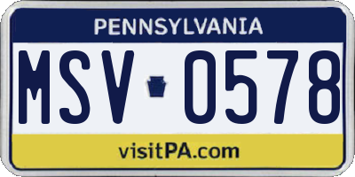PA license plate MSV0578