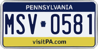 PA license plate MSV0581