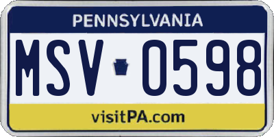 PA license plate MSV0598