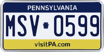 PA license plate MSV0599
