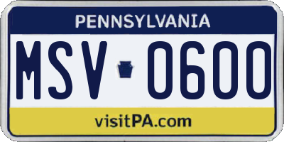 PA license plate MSV0600