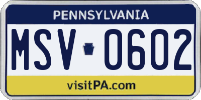 PA license plate MSV0602
