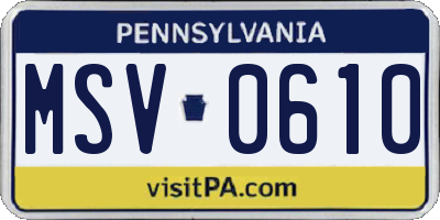PA license plate MSV0610