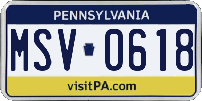 PA license plate MSV0618