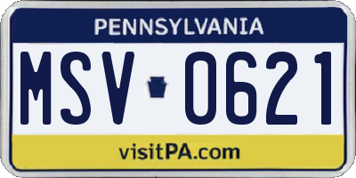 PA license plate MSV0621
