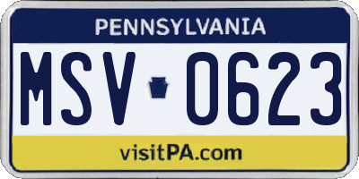 PA license plate MSV0623