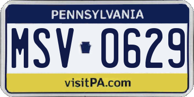 PA license plate MSV0629