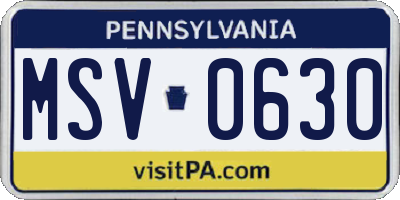 PA license plate MSV0630