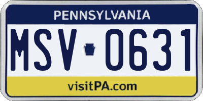 PA license plate MSV0631