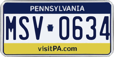 PA license plate MSV0634