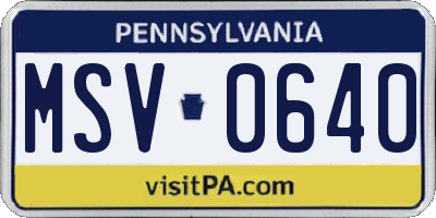 PA license plate MSV0640
