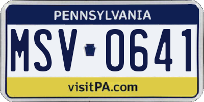 PA license plate MSV0641
