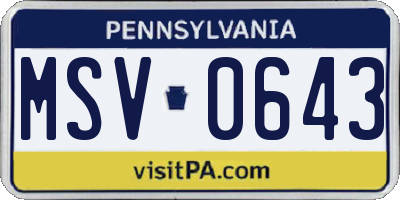 PA license plate MSV0643