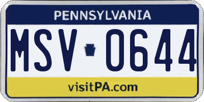 PA license plate MSV0644