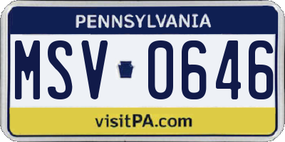 PA license plate MSV0646