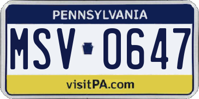 PA license plate MSV0647