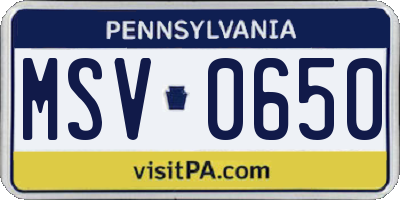 PA license plate MSV0650