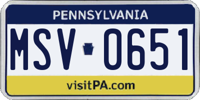 PA license plate MSV0651