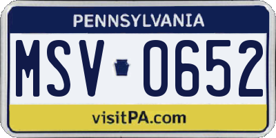 PA license plate MSV0652