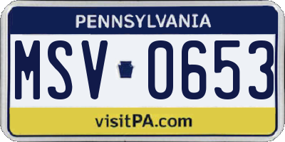 PA license plate MSV0653
