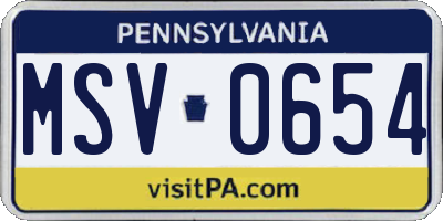 PA license plate MSV0654