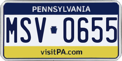 PA license plate MSV0655