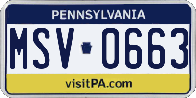 PA license plate MSV0663