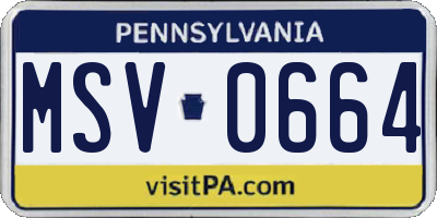 PA license plate MSV0664