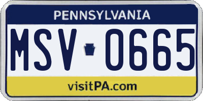 PA license plate MSV0665