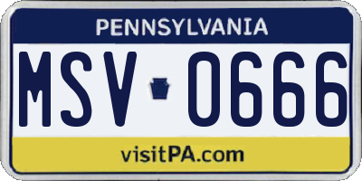 PA license plate MSV0666