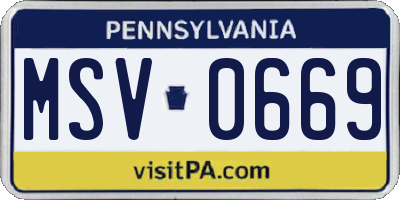 PA license plate MSV0669