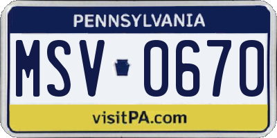 PA license plate MSV0670