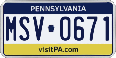 PA license plate MSV0671