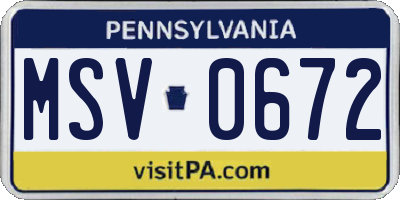 PA license plate MSV0672