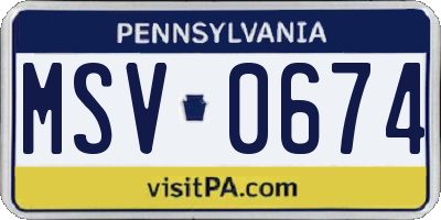 PA license plate MSV0674