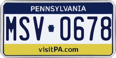 PA license plate MSV0678