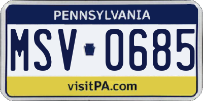 PA license plate MSV0685