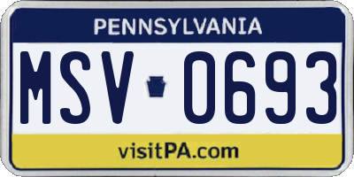 PA license plate MSV0693