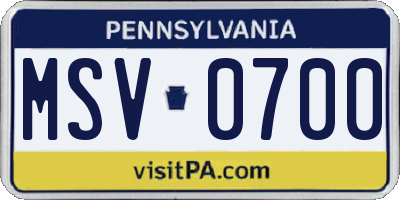 PA license plate MSV0700