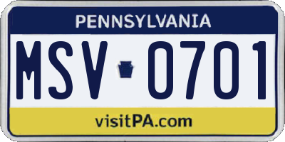 PA license plate MSV0701