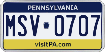PA license plate MSV0707
