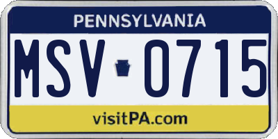 PA license plate MSV0715