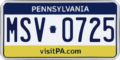 PA license plate MSV0725