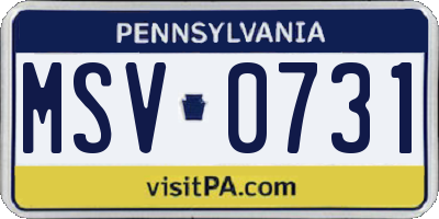 PA license plate MSV0731