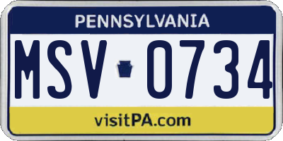 PA license plate MSV0734