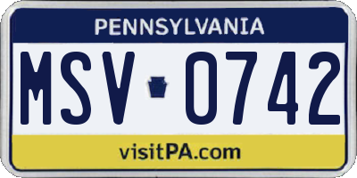 PA license plate MSV0742
