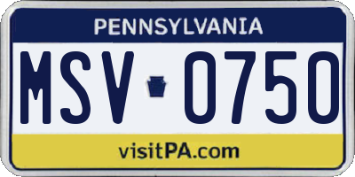 PA license plate MSV0750