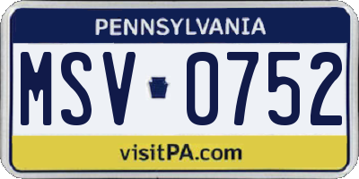 PA license plate MSV0752